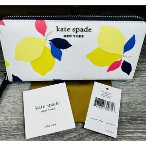 Kate Spade New York Lemon Zest Continental Large Full Zipper Wallet COA NWT